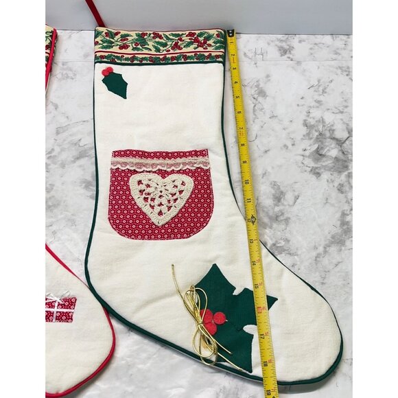 Handmade Christmas Stockings Set Embroidered Holiday Decor Tree Gifts Heart - Picture 4 of 11